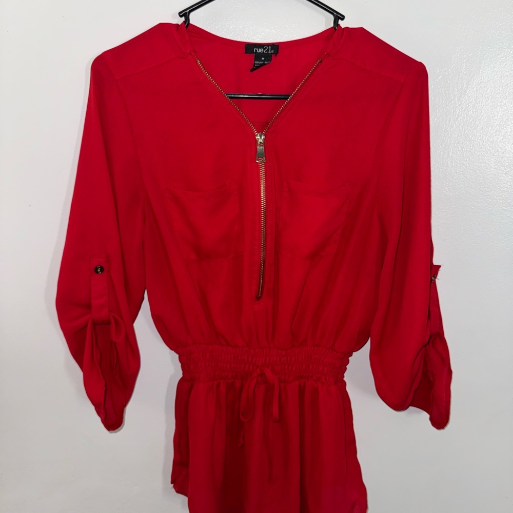 Rue21 Red Blouse with Zipper Detail